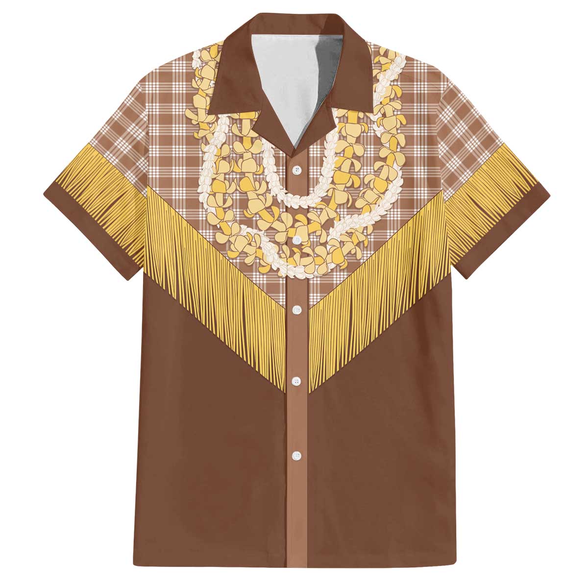 Aloha Hawaii Cowboy Custome Family Matching Off The Shoulder Long Sleeve Dress and Hawaiian Shirt Puakenikeni Lei Palaka Tassel Style - Polynesian Pride