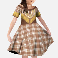 Aloha Hawaii Cowboy Custome Family Matching Puletasi and Hawaiian Shirt Puakenikeni Lei Palaka Tassel Style LT14 Daughter's Dress Brown - Polynesian Pride