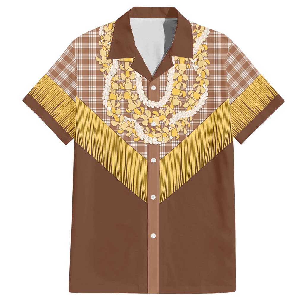 Aloha Hawaii Cowboy Custome Family Matching Puletasi and Hawaiian Shirt Puakenikeni Lei Palaka Tassel Style LT14 Dad's Shirt - Short Sleeve Brown - Polynesian Pride