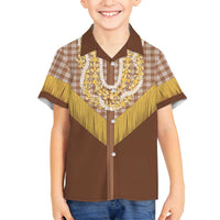 Aloha Hawaii Cowboy Custome Family Matching Puletasi and Hawaiian Shirt Puakenikeni Lei Palaka Tassel Style LT14 Son's Shirt Brown - Polynesian Pride