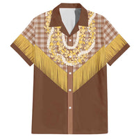 Aloha Hawaii Cowboy Custome Family Matching Summer Maxi Dress and Hawaiian Shirt Puakenikeni Lei Palaka Tassel Style LT14 Dad's Shirt - Short Sleeve Brown - Polynesian Pride