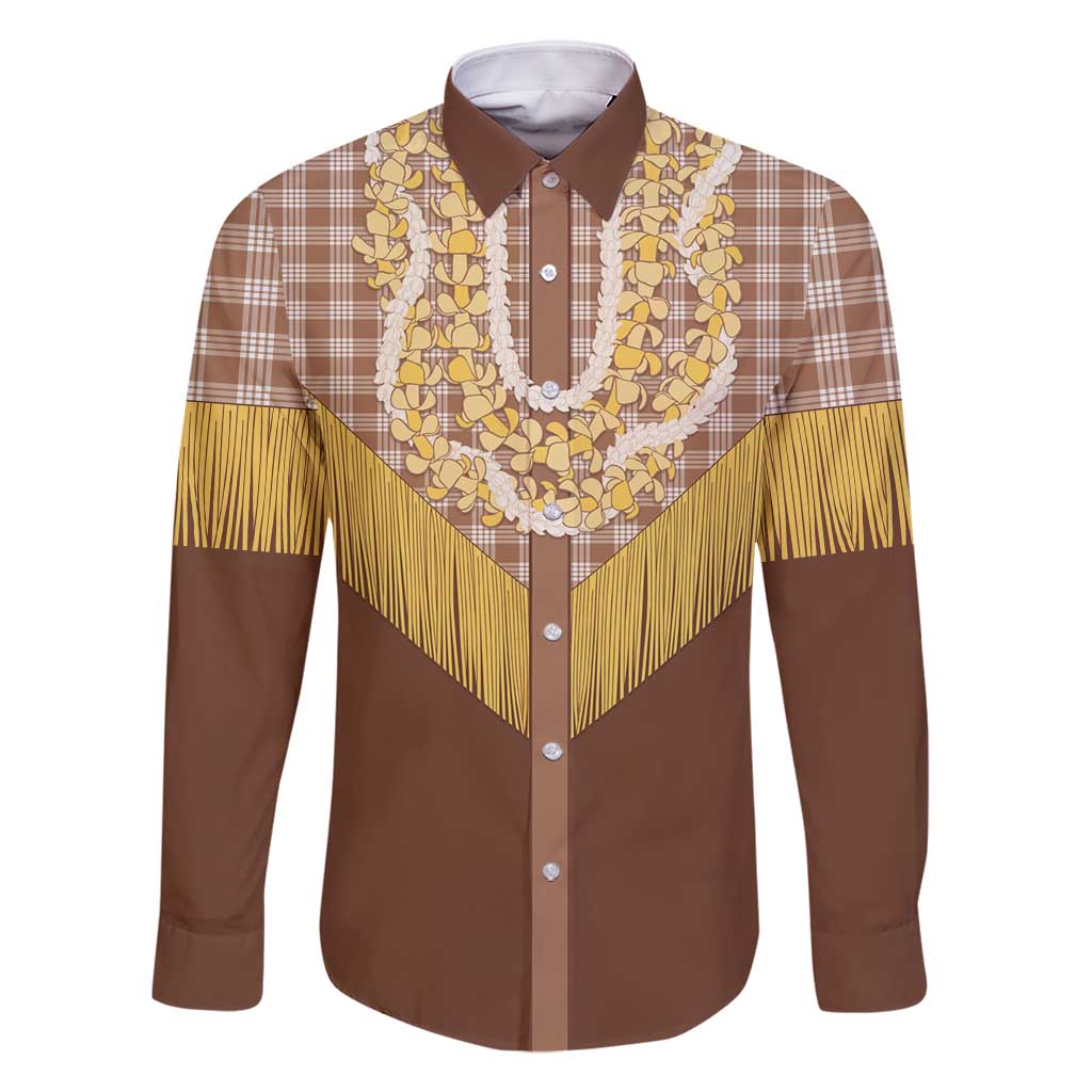Aloha Hawaii Cowboy Custome Family Matching Summer Maxi Dress and Hawaiian Shirt Puakenikeni Lei Palaka Tassel Style LT14 Dad's Shirt - Long Sleeve Brown - Polynesian Pride