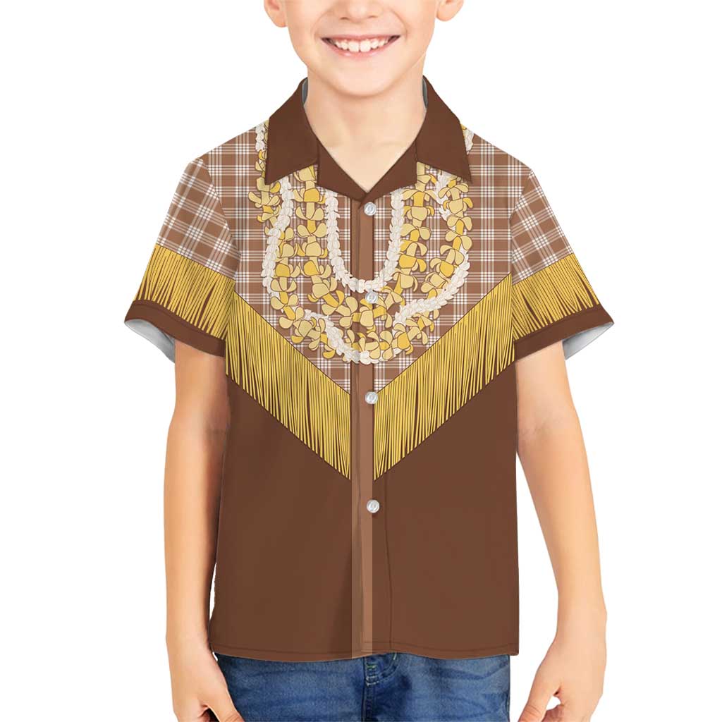 Aloha Hawaii Cowboy Custome Family Matching Summer Maxi Dress and Hawaiian Shirt Puakenikeni Lei Palaka Tassel Style LT14 Son's Shirt Brown - Polynesian Pride