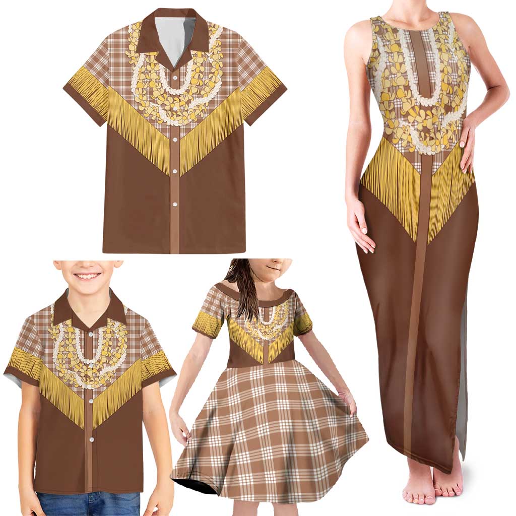 Aloha Hawaii Cowboy Custome Family Matching Tank Maxi Dress and Hawaiian Shirt Puakenikeni Lei Palaka Tassel Style - Polynesian Pride