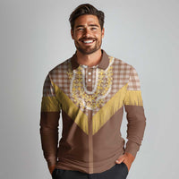 Aloha Hawaii Cowboy Custome Long Sleeve Polo Shirt Puakenikeni Lei Palaka Tassel Style - Polynesian Pride