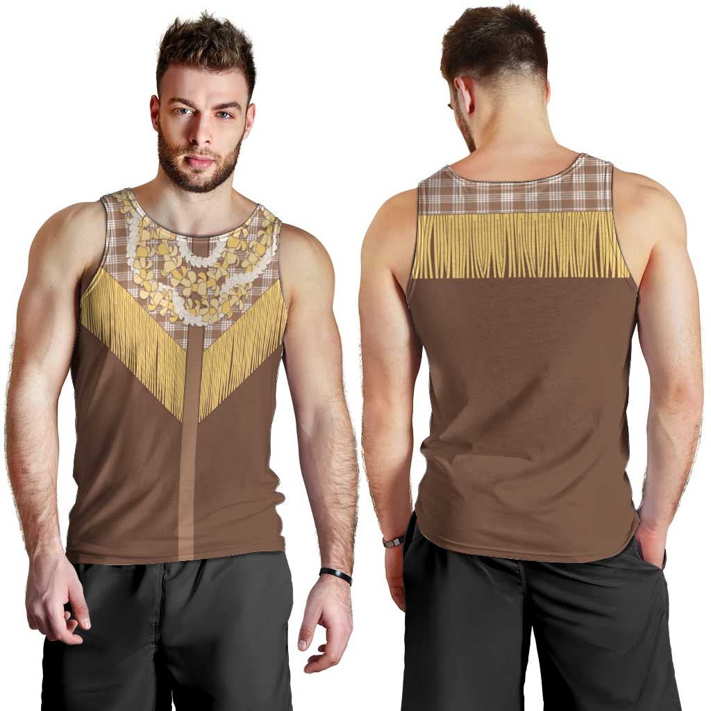 Aloha Hawaii Cowboy Custome Men Tank Top Puakenikeni Lei Palaka Tassel Style - Polynesian Pride