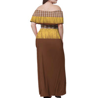 Aloha Hawaii Cowboy Custome Off Shoulder Maxi Dress Puakenikeni Lei Palaka Tassel Style - Polynesian Pride