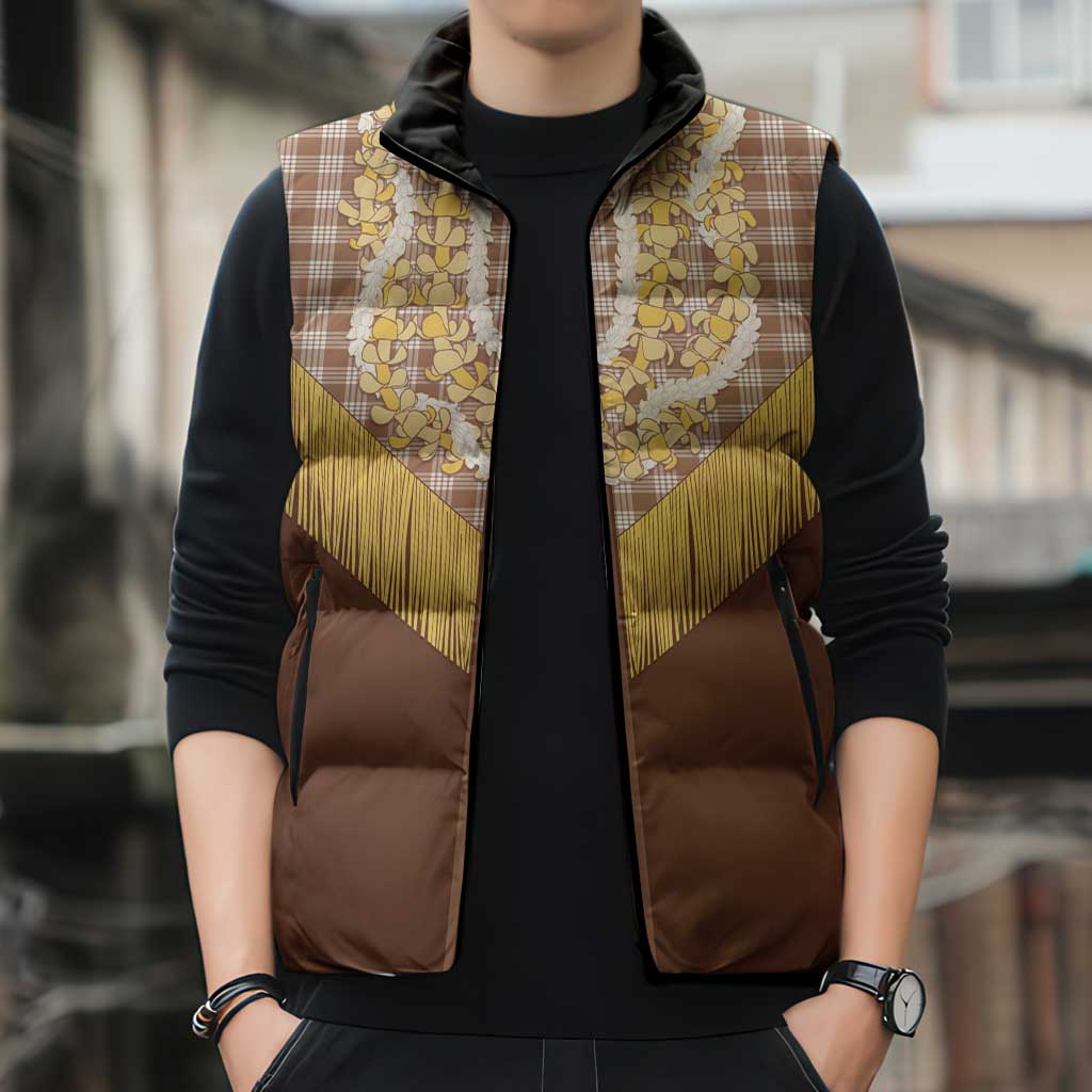 Aloha Hawaii Cowboy Custome Sleeveless Puffer Jacket Puakenikeni Lei Palaka Tassel Style - Polynesian Pride