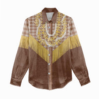 Aloha Hawaii Cowboy Custome Women Casual Shirt Puakenikeni Lei Palaka Tassel Style - Polynesian Pride