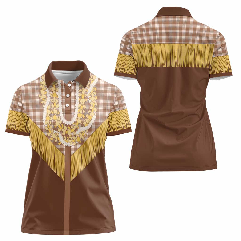 Aloha Hawaii Cowboy Custome Women Polo Shirt Puakenikeni Lei Palaka Tassel Style - Polynesian Pride