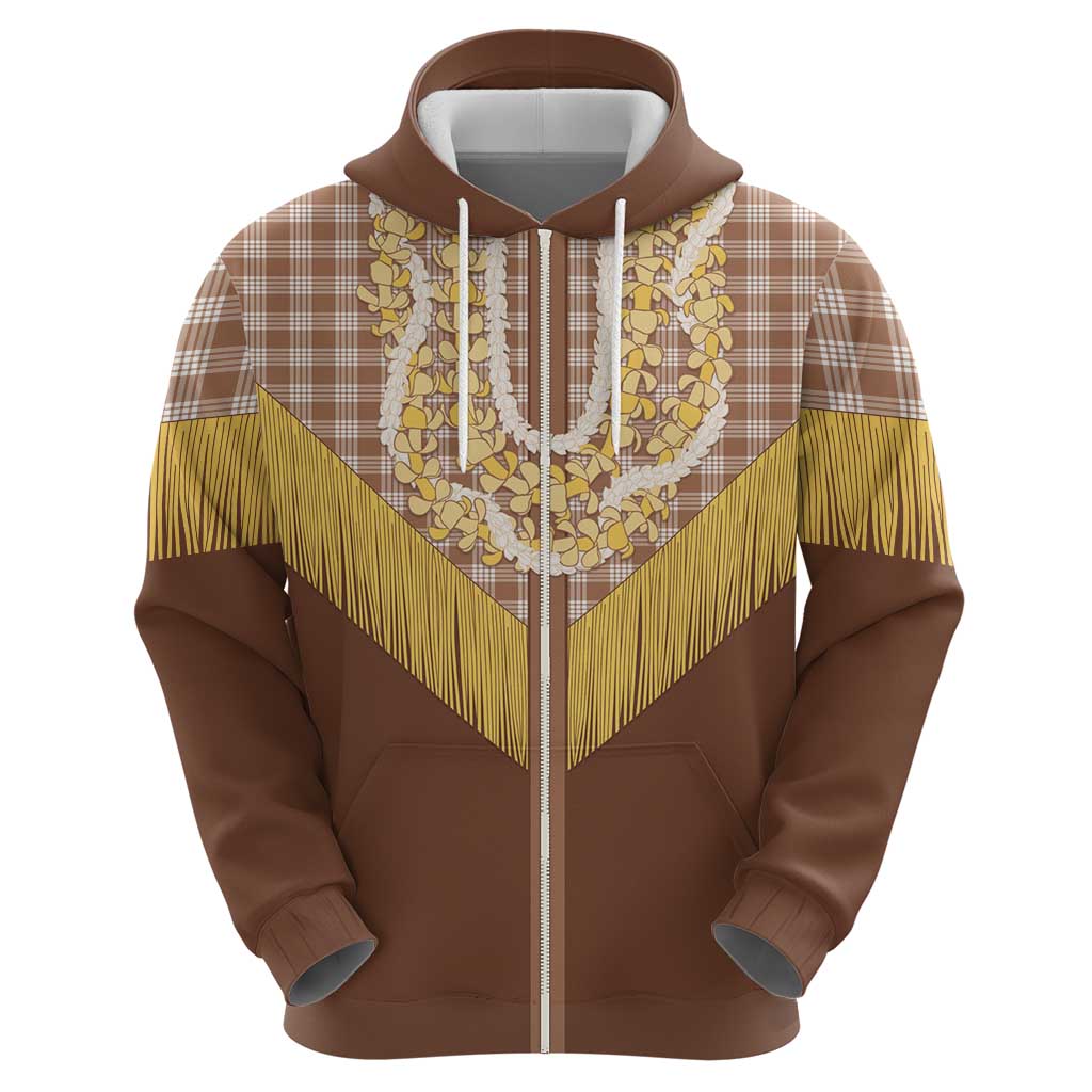 Aloha Hawaii Cowboy Custome Zip Hoodie Puakenikeni Lei Palaka Tassel Style - Polynesian Pride