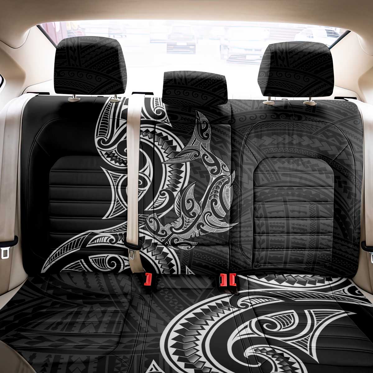 New Zealand Hammerhead Shark Back Car Seat Cover Maori Haehae Mangopare Black - Polynesian Pride
