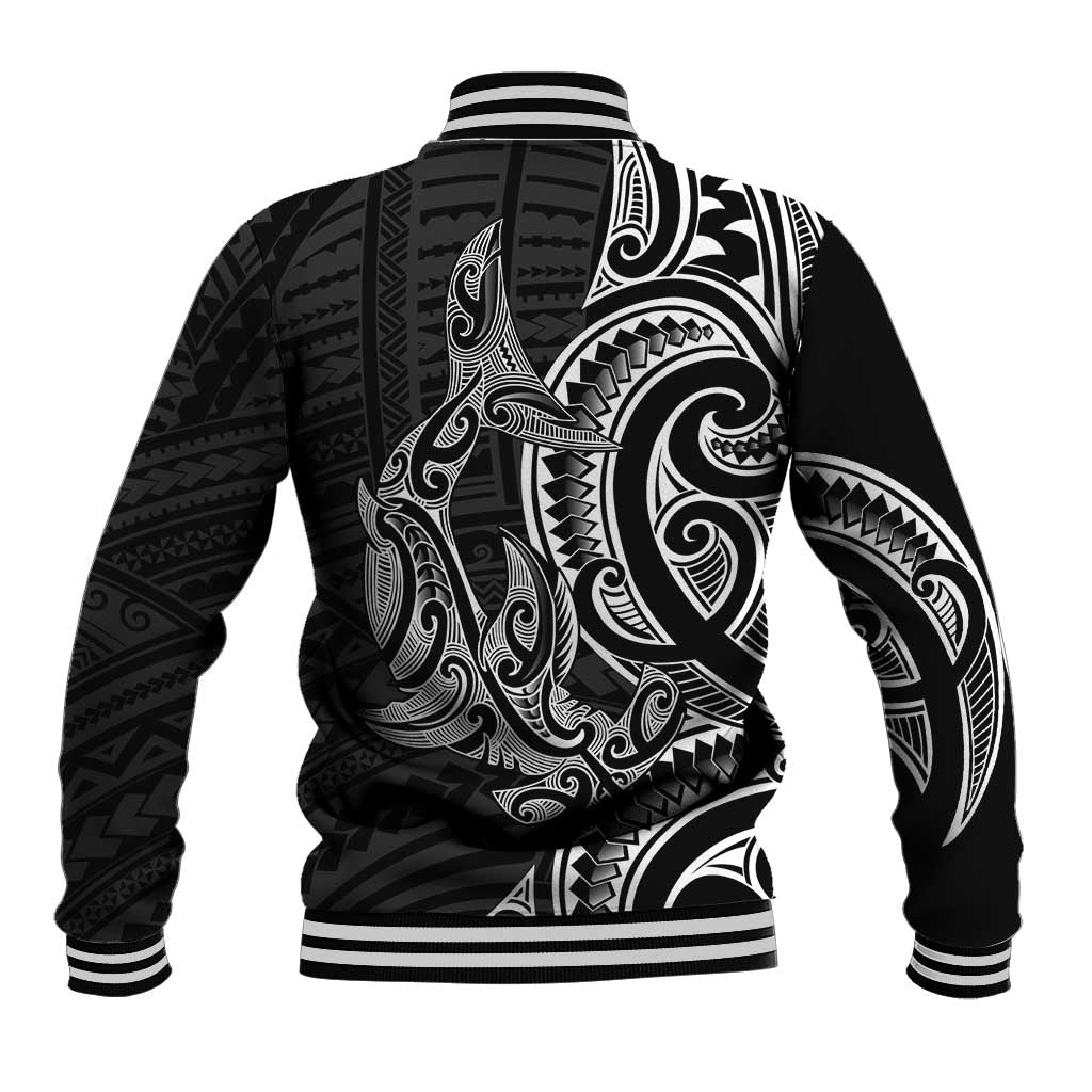New Zealand Hammerhead Shark Baseball Jacket Maori Haehae Mangopare Black - Polynesian Pride