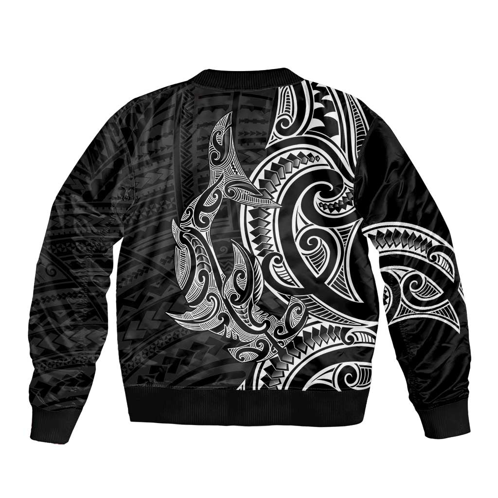 New Zealand Hammerhead Shark Bomber Jacket Maori Haehae Mangopare Black - Polynesian Pride