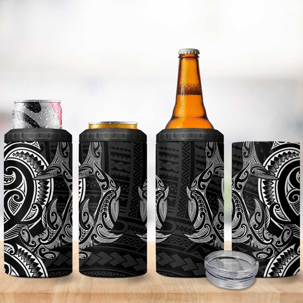 New Zealand Hammerhead Shark 4 in 1 Can Cooler Tumbler Maori Haehae Mangopare Black - Polynesian Pride