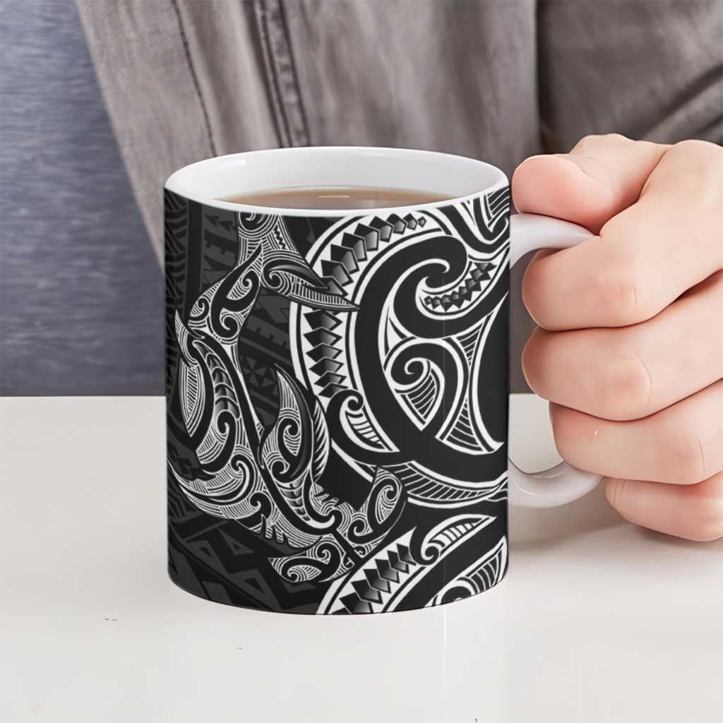 New Zealand Hammerhead Shark Ceramic Mug Maori Haehae Mangopare Black - Polynesian Pride