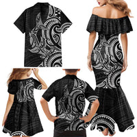 New Zealand Hammerhead Shark Family Matching Mermaid Dress and Hawaiian Shirt Maori Haehae Mangopare Black - Polynesian Pride