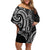 New Zealand Hammerhead Shark Family Matching Off Shoulder Short Dress and Hawaiian Shirt Maori Haehae Mangopare Black - Polynesian Pride