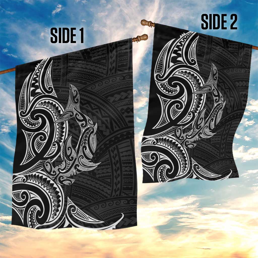 New Zealand Hammerhead Shark Garden Flag Maori Haehae Mangopare Black - Polynesian Pride