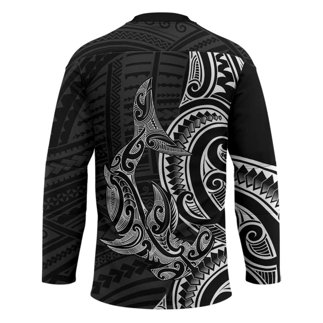 New Zealand Hammerhead Shark Hockey Jersey Maori Haehae Mangopare Black - Polynesian Pride
