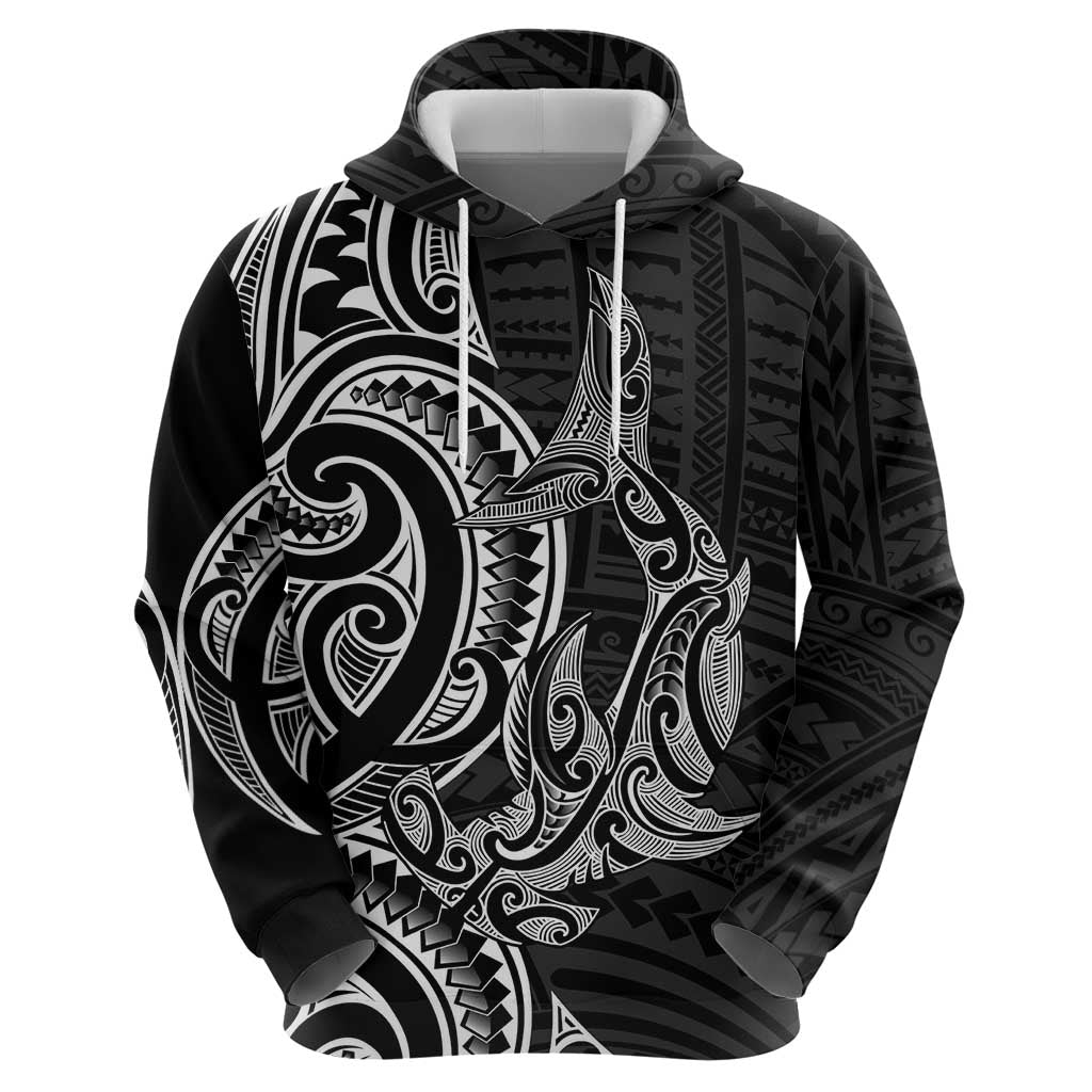 New Zealand Hammerhead Shark Hoodie Maori Haehae Mangopare Black - Polynesian Pride