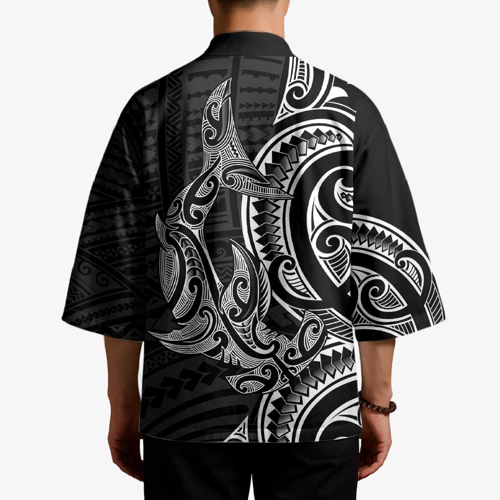 New Zealand Hammerhead Shark Kimono Maori Haehae Mangopare Black - Polynesian Pride