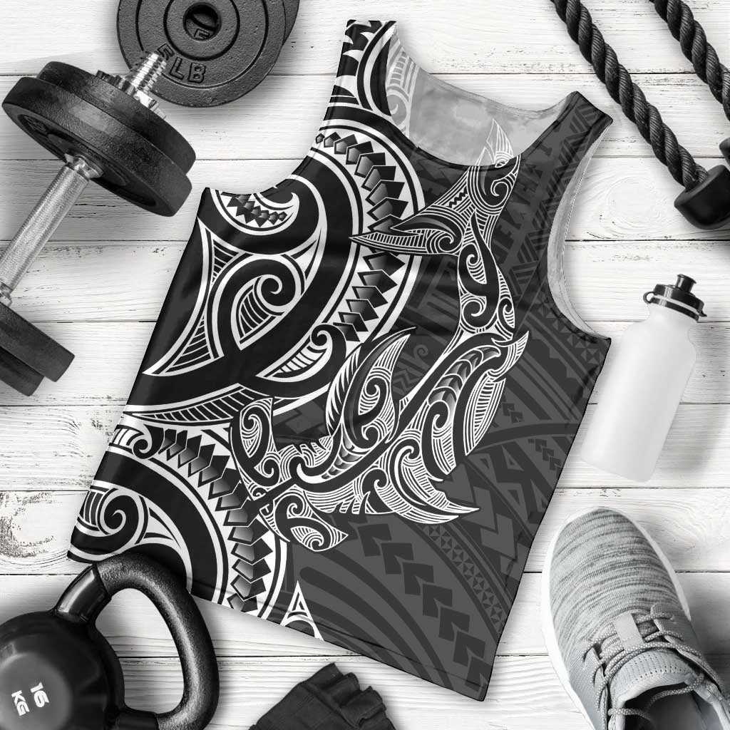 New Zealand Hammerhead Shark Men Tank Top Maori Haehae Mangopare Black - Polynesian Pride