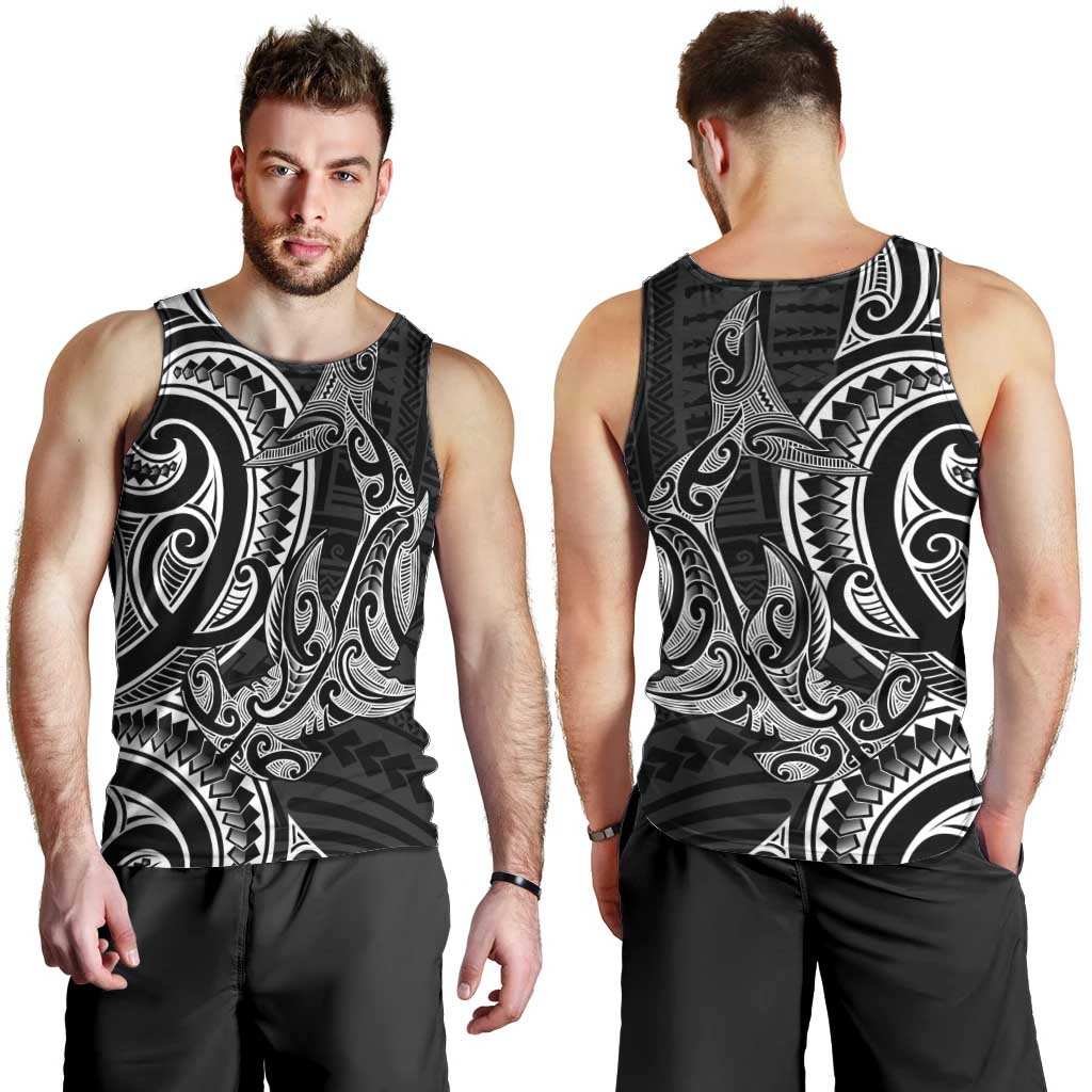 New Zealand Hammerhead Shark Men Tank Top Maori Haehae Mangopare Black - Polynesian Pride