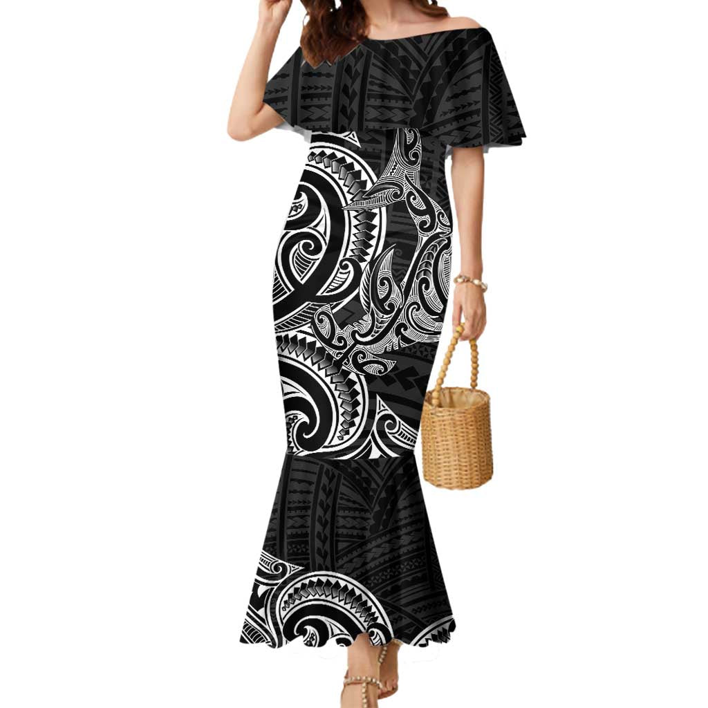 New Zealand Hammerhead Shark Mermaid Dress Maori Haehae Mangopare Black - Polynesian Pride