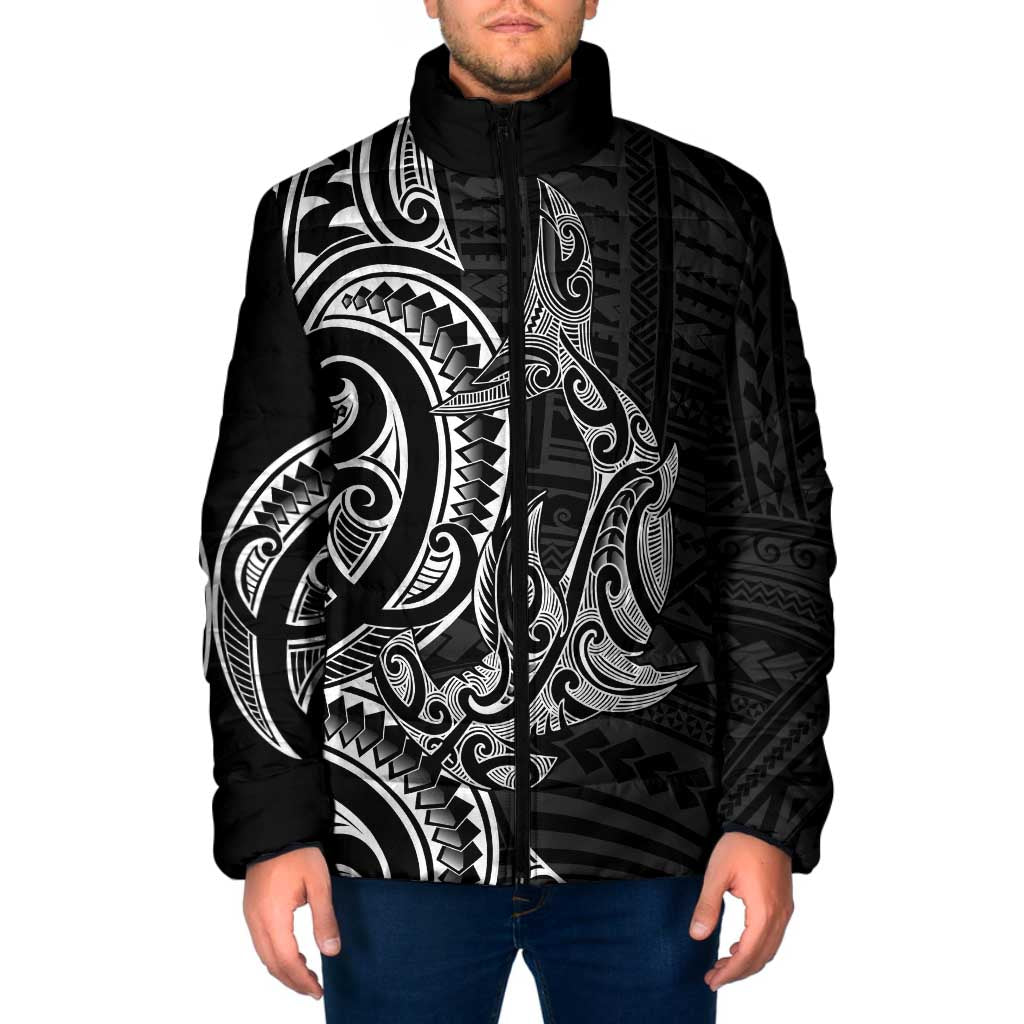 New Zealand Hammerhead Shark Padded Jacket Maori Haehae Mangopare Black - Polynesian Pride