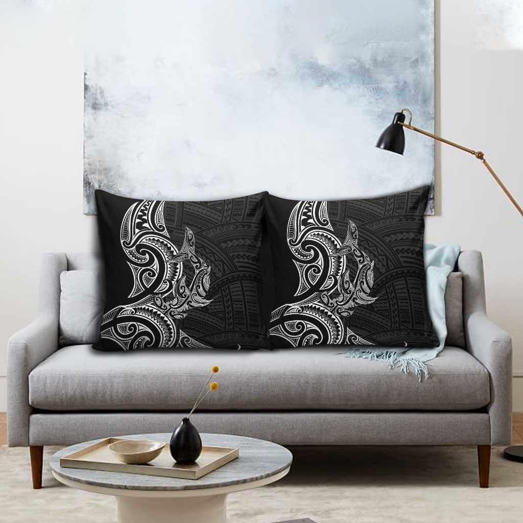 New Zealand Hammerhead Shark Pillow Cover Maori Haehae Mangopare Black - Polynesian Pride