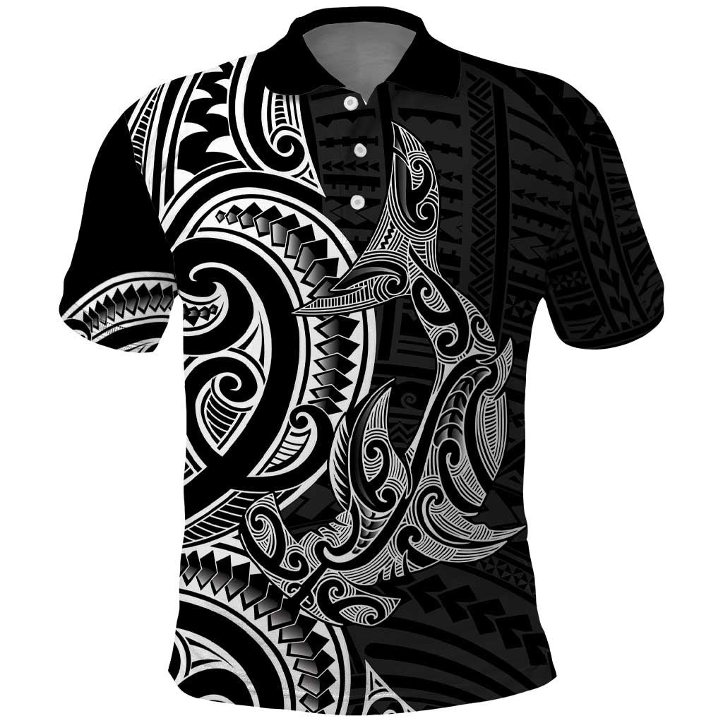 New Zealand Hammerhead Shark Polo Shirt Maori Haehae Mangopare Black - Polynesian Pride