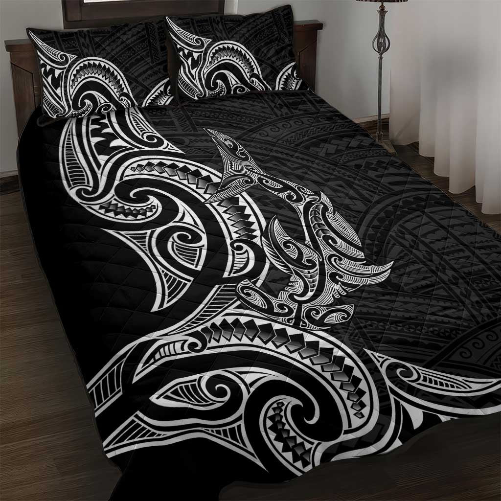 New Zealand Hammerhead Shark Quilt Bed Set Maori Haehae Mangopare Black - Polynesian Pride
