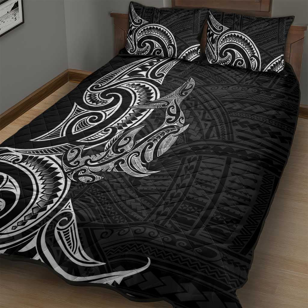 New Zealand Hammerhead Shark Quilt Bed Set Maori Haehae Mangopare Black - Polynesian Pride