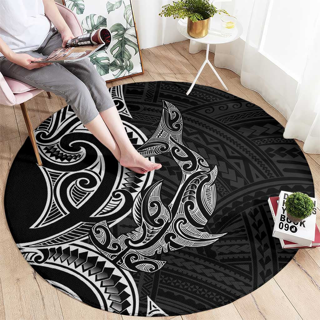 New Zealand Hammerhead Shark Round Carpet Maori Haehae Mangopare Black - Polynesian Pride