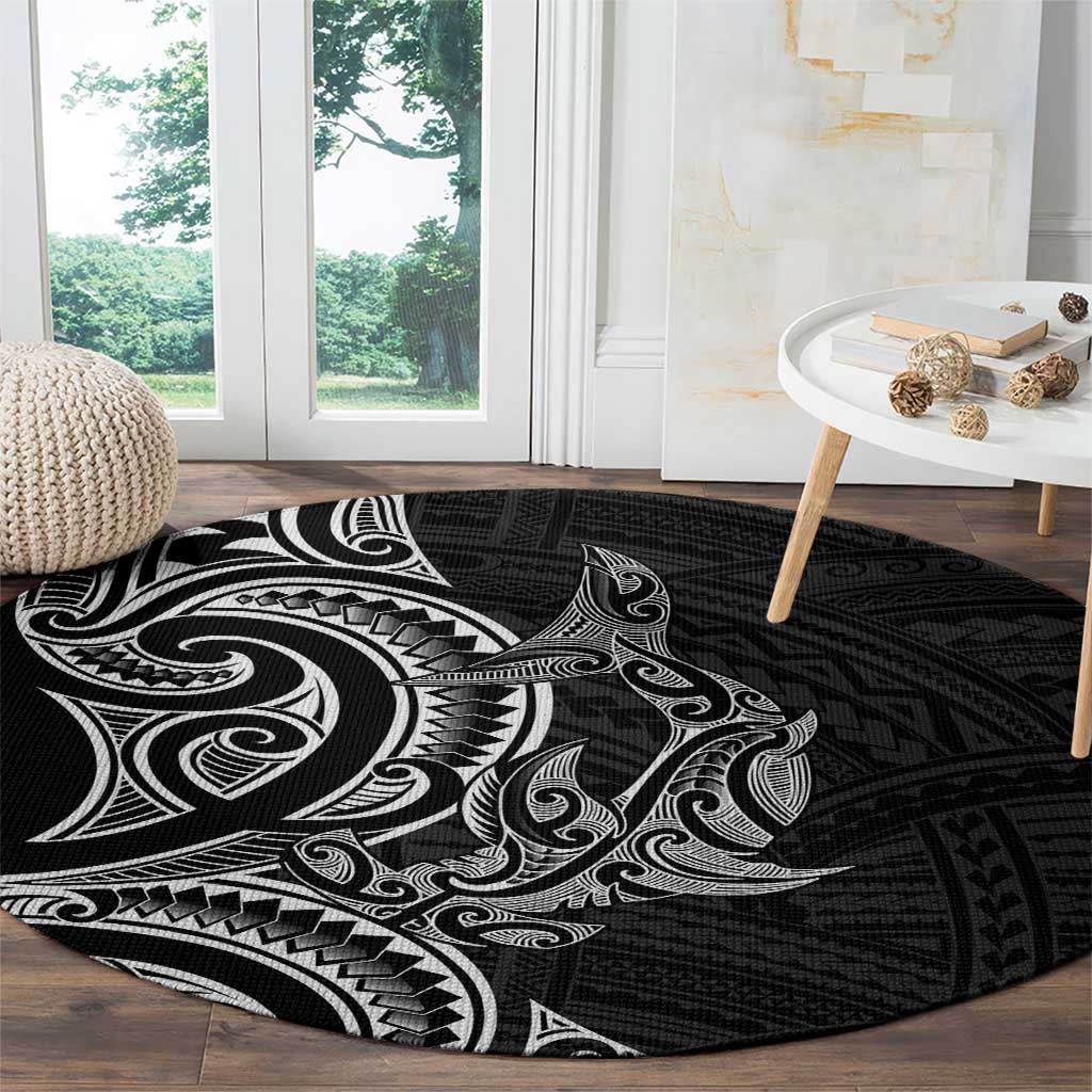 New Zealand Hammerhead Shark Round Carpet Maori Haehae Mangopare Black - Polynesian Pride