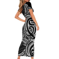 New Zealand Hammerhead Shark Short Sleeve Bodycon Dress Maori Haehae Mangopare Black - Polynesian Pride