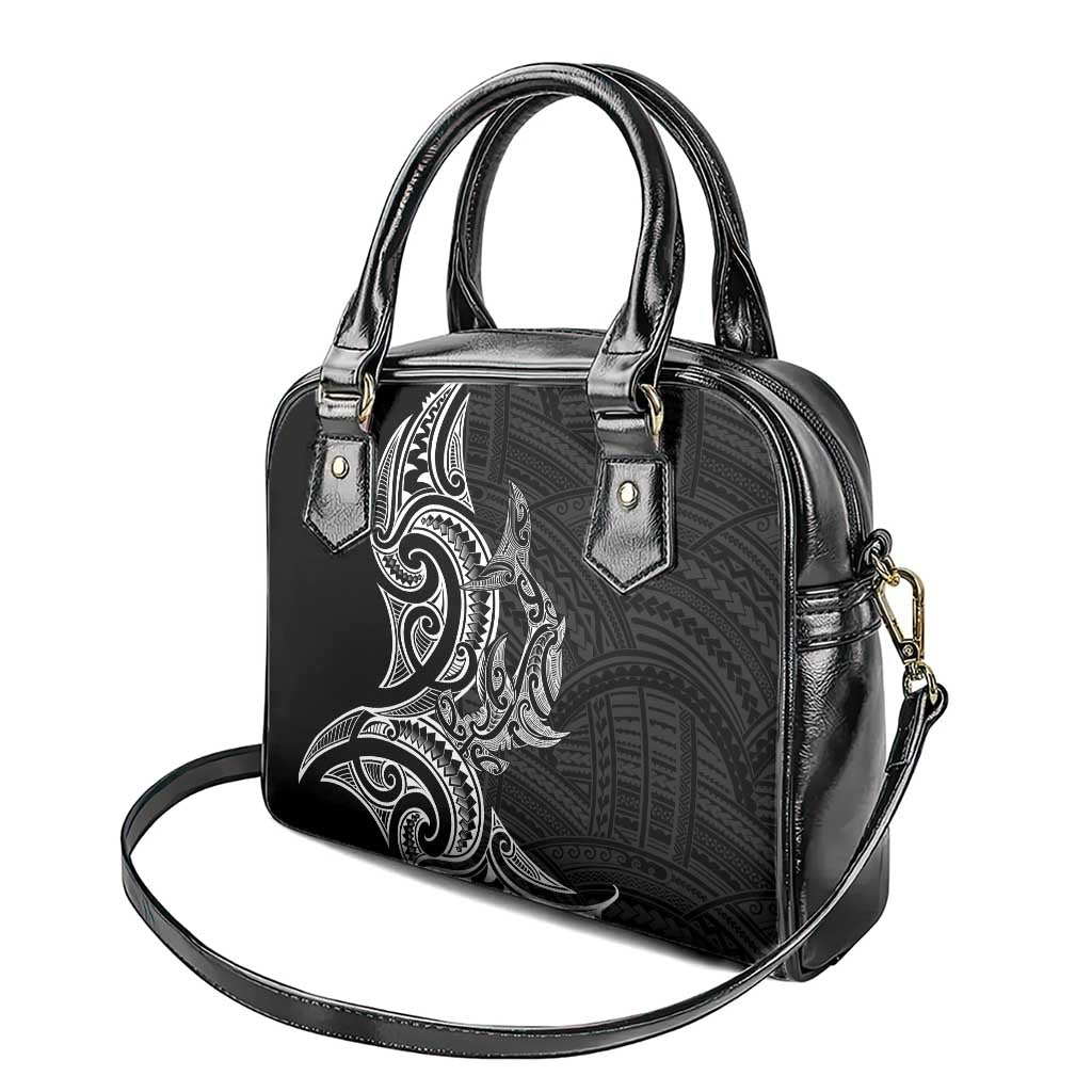 New Zealand Hammerhead Shark Shoulder Handbag Maori Haehae Mangopare Black - Polynesian Pride