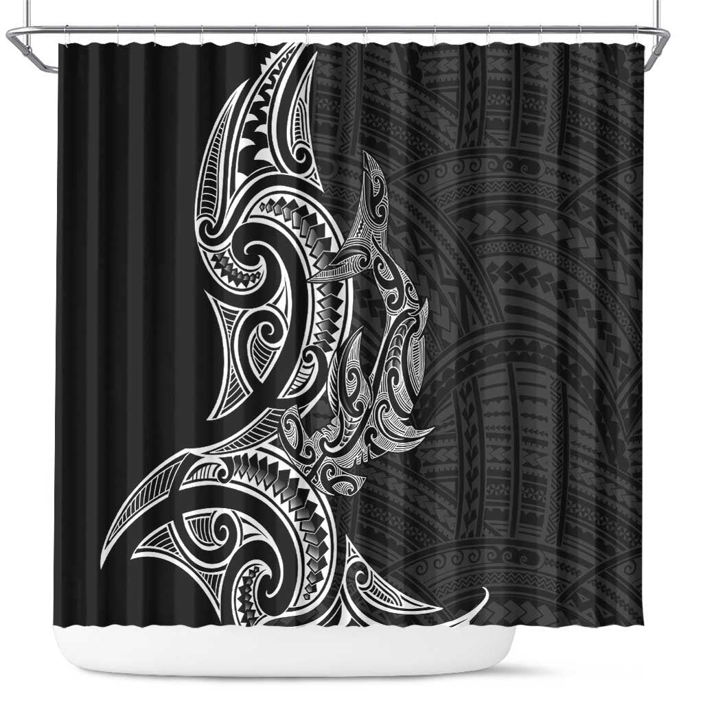 New Zealand Hammerhead Shark Shower Curtain Maori Haehae Mangopare Black - Polynesian Pride
