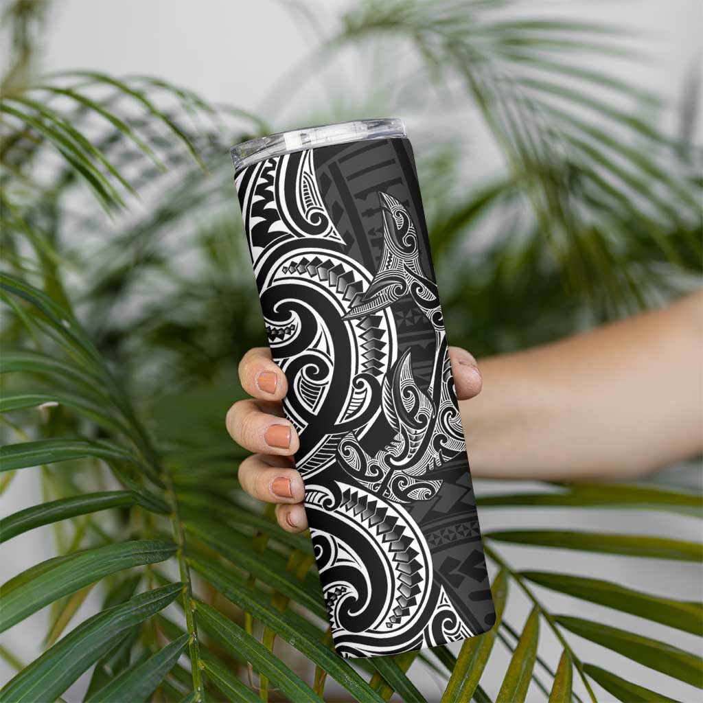 New Zealand Hammerhead Shark Skinny Tumbler Maori Haehae Mangopare Black - Polynesian Pride