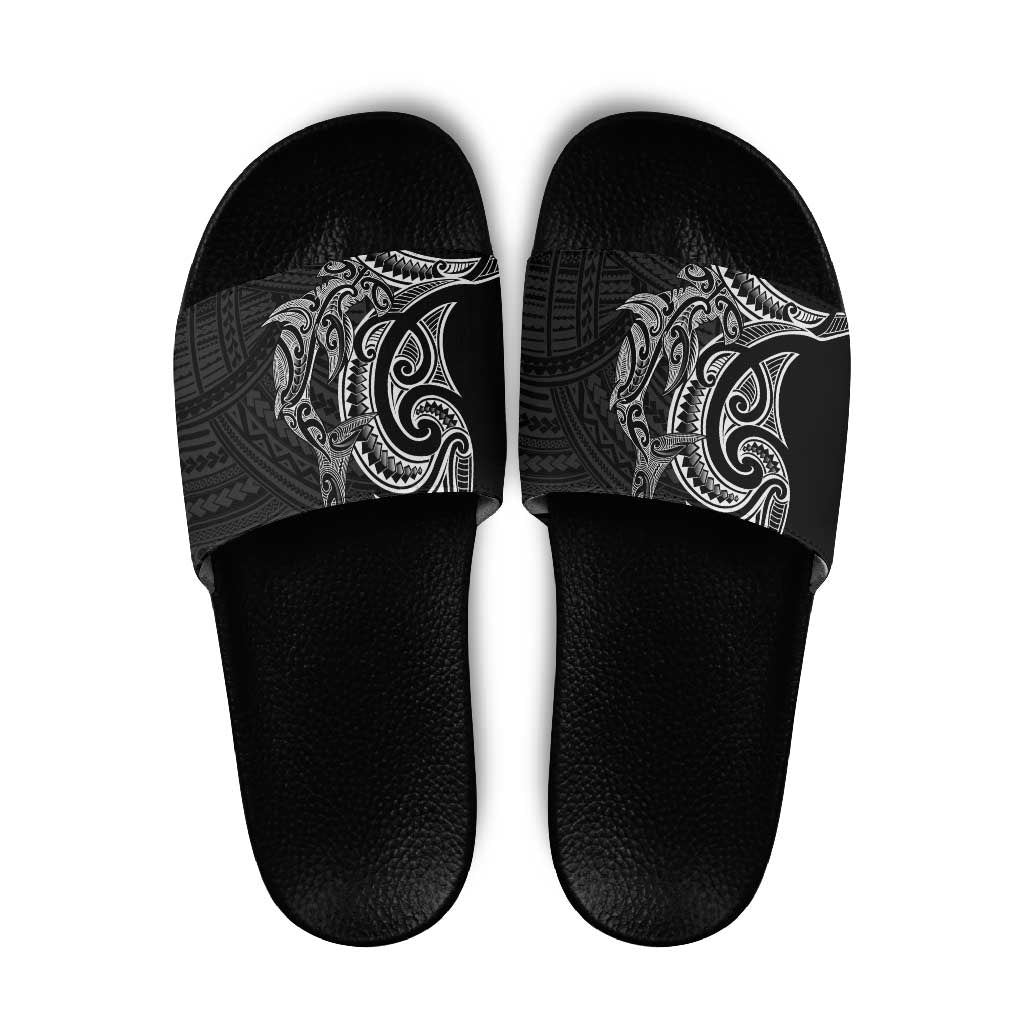 New Zealand Hammerhead Shark Slide Sandals Maori Haehae Mangopare Black - Polynesian Pride