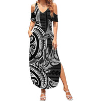 New Zealand Hammerhead Shark Summer Maxi Dress Maori Haehae Mangopare Black - Polynesian Pride
