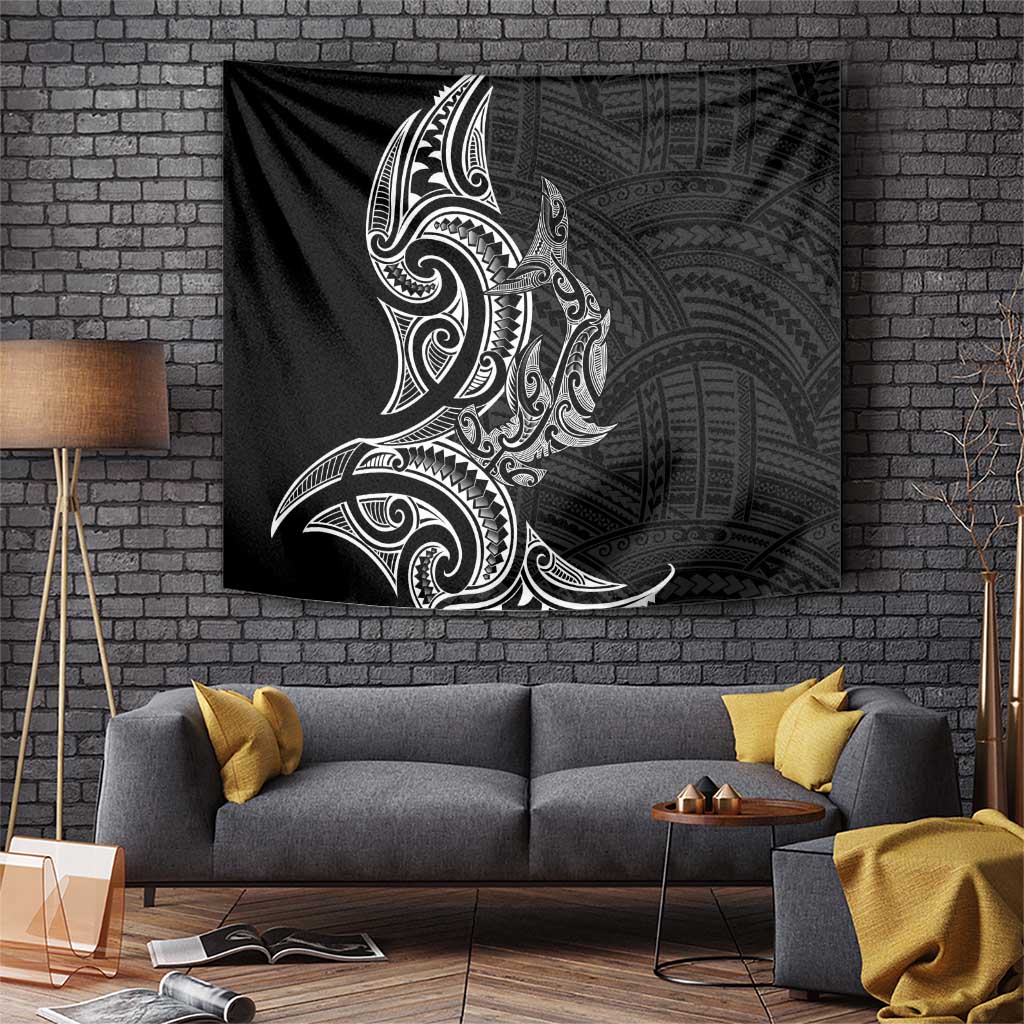 New Zealand Hammerhead Shark Tapestry Maori Haehae Mangopare Black - Polynesian Pride