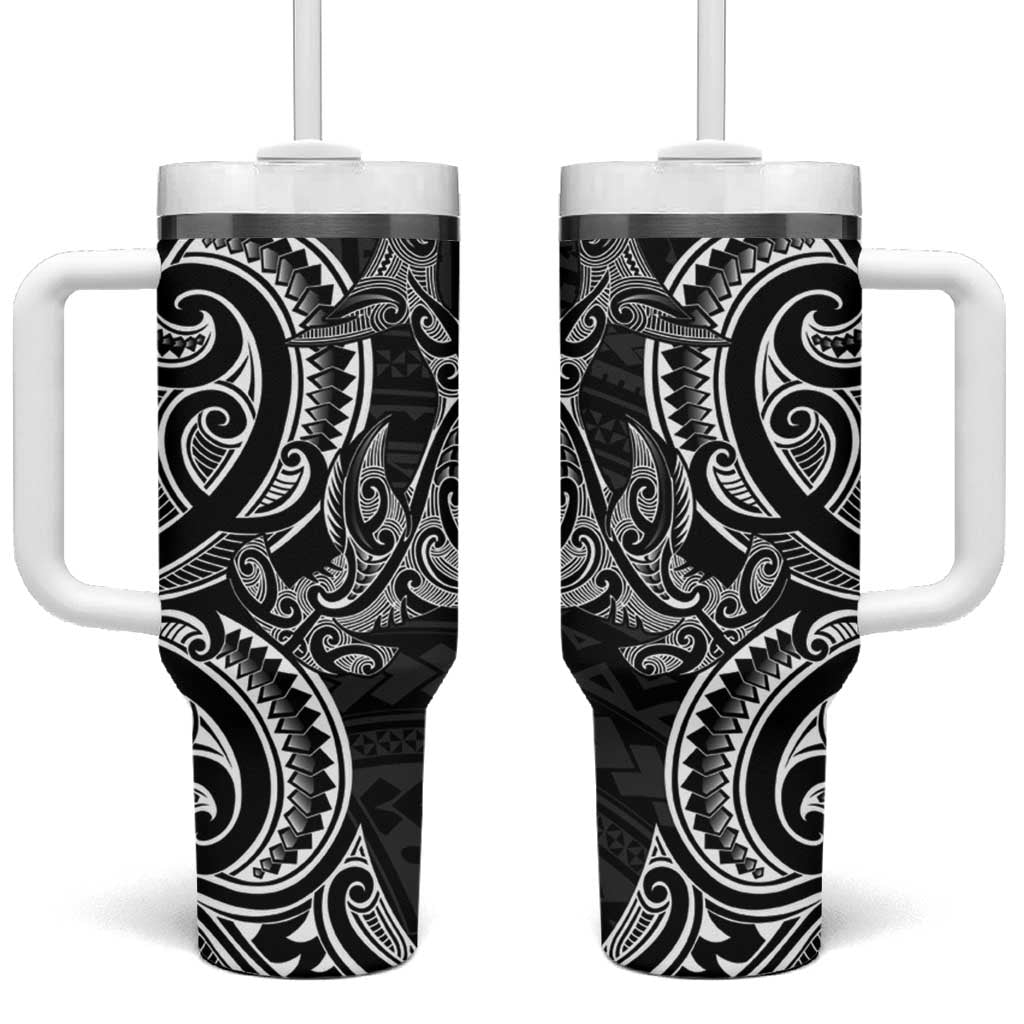 New Zealand Hammerhead Shark Tumbler With Handle Maori Haehae Mangopare Black - Polynesian Pride