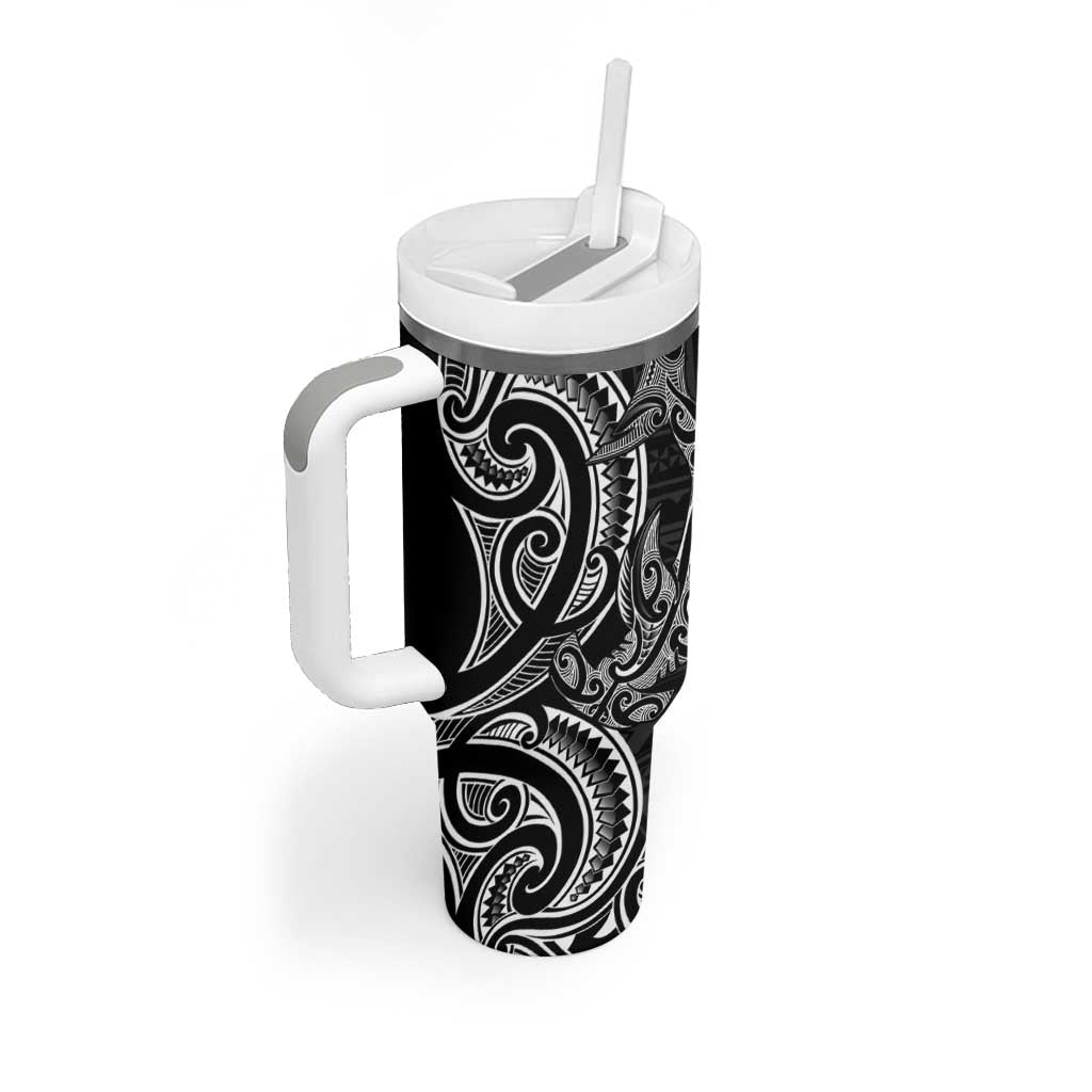 New Zealand Hammerhead Shark Tumbler With Handle Maori Haehae Mangopare Black - Polynesian Pride