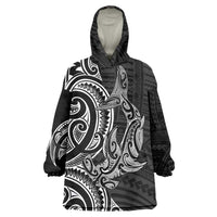 New Zealand Hammerhead Shark Wearable Blanket Hoodie Maori Haehae Mangopare Black - Polynesian Pride