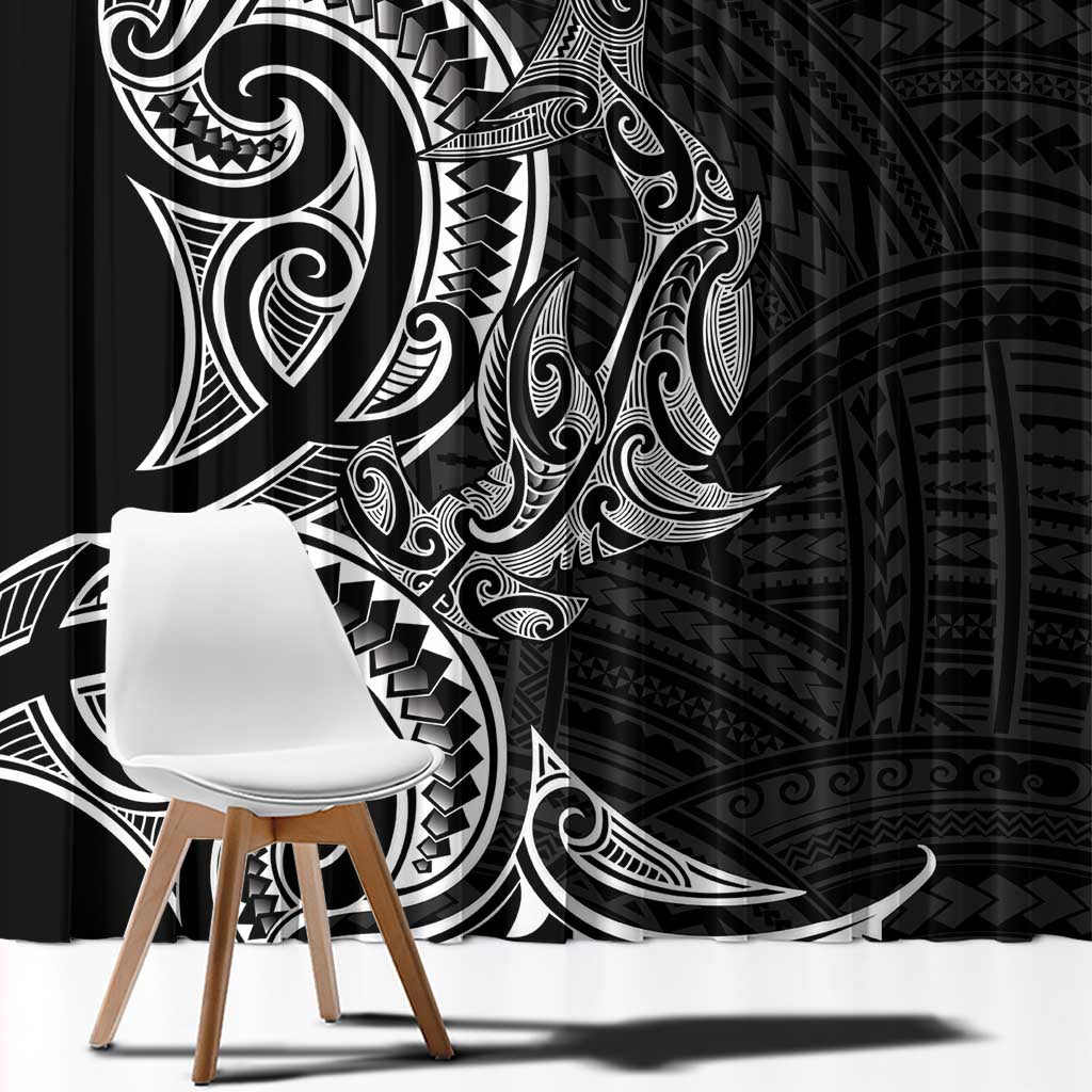 New Zealand Hammerhead Shark Window Curtain Maori Haehae Mangopare Black - Polynesian Pride