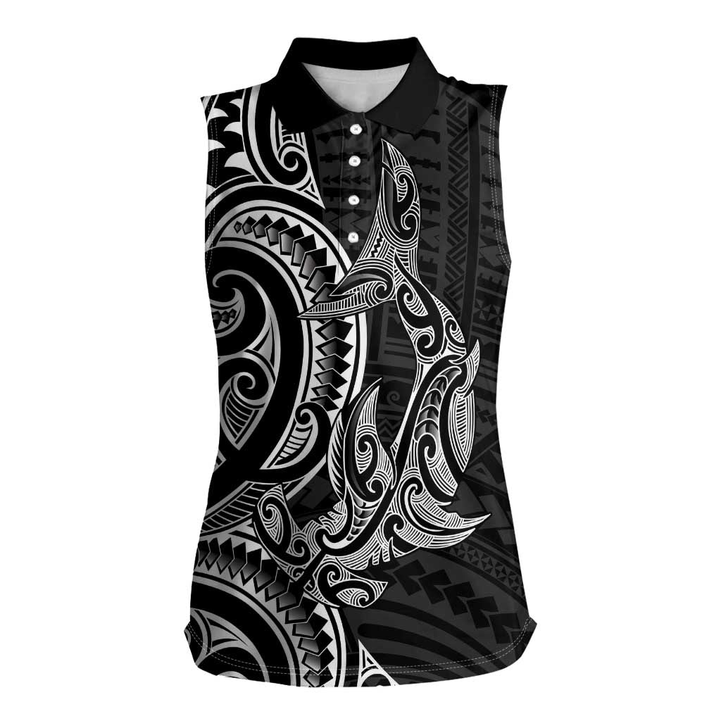 New Zealand Hammerhead Shark Women Sleeveless Polo Shirt Maori Haehae Mangopare Black - Polynesian Pride
