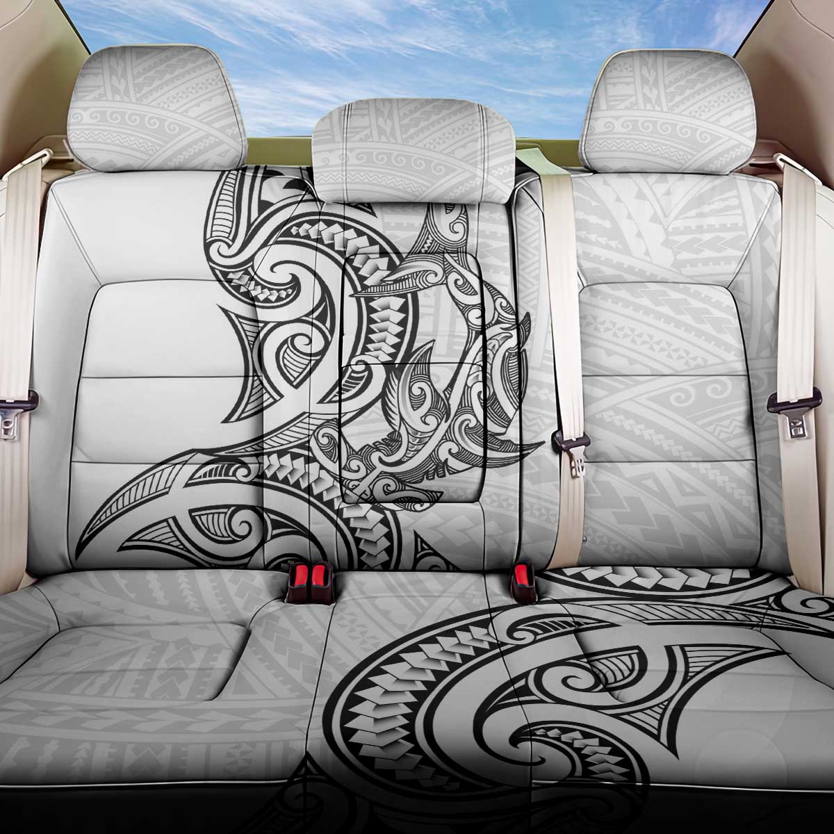 New Zealand Hammerhead Shark Back Car Seat Cover Maori Haehae Mangopare White - Polynesian Pride