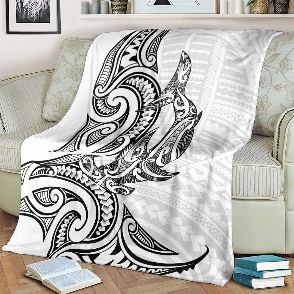 New Zealand Hammerhead Shark Blanket Maori Haehae Mangopare White - Polynesian Pride